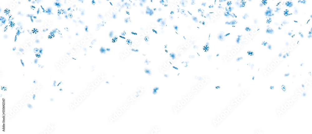 Falling snowflakes. Blurred shiny background top layer.