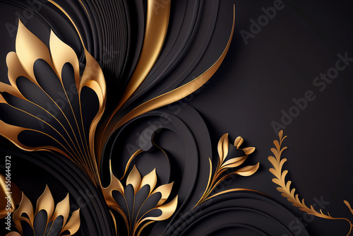 abstract black and gold floral pattern background