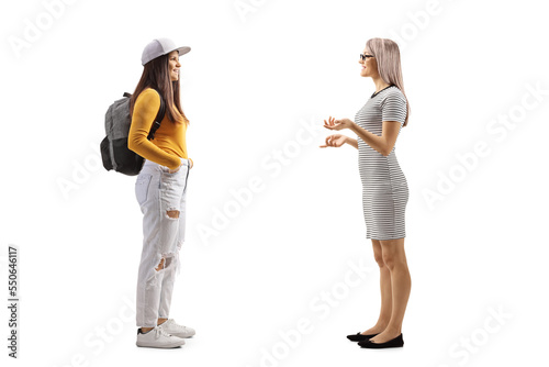 Conversation between a young woman and a female student