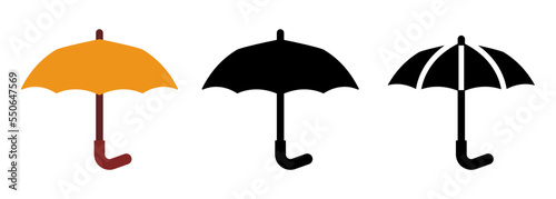 Umbrella icons. Black and orange umbrellas. Vector clipart isolated on white background.	