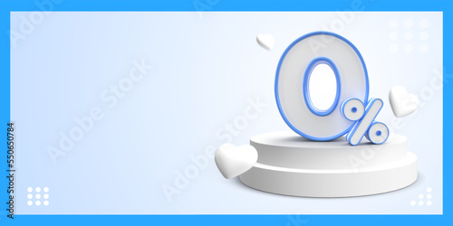 template banner sale discount  empty space with 3D object number percentage discount 0% blue color