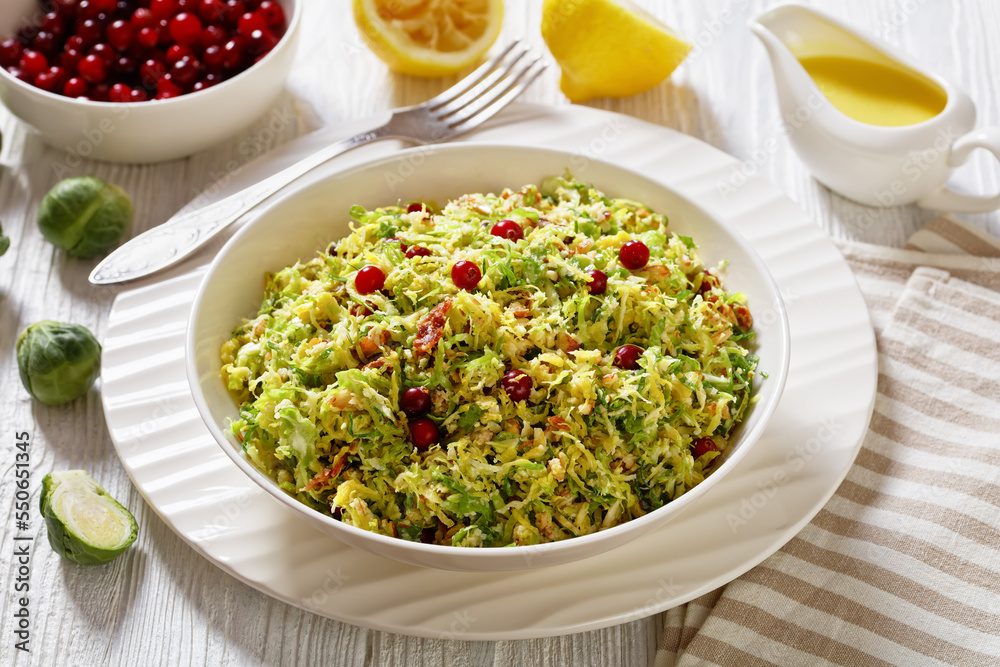 brussels sprouts slaw with bacon and cranberries
