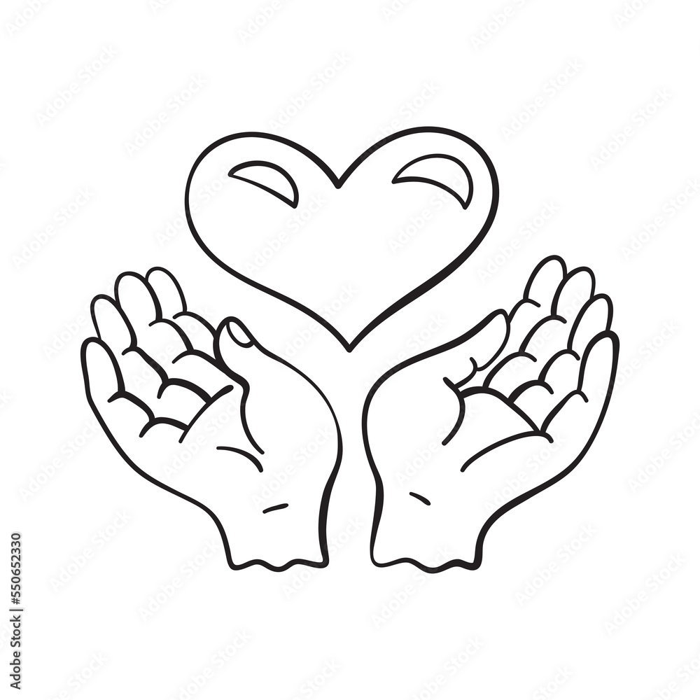 Isolated vector illustration of heart in hands. Cute thin line icon for design, cover etc. Isolated vector illustration of heart in hands. Cute thin line icon for design, cover etc.