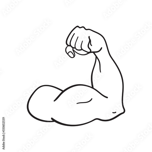 Isolated vector illustration of strength muscle arm. Thin line icon for design, cover etc.