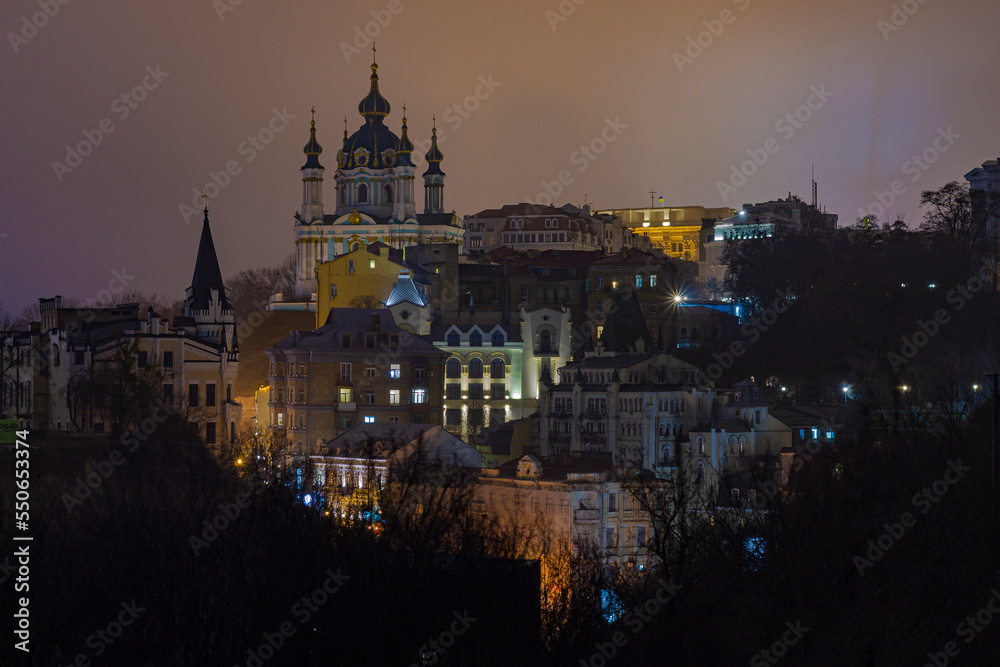 Night view on the church and old town
