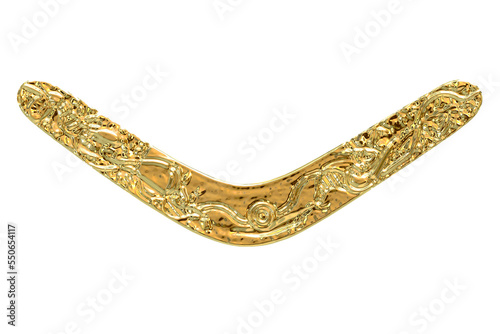 Golden boomerang isolated on transparent.