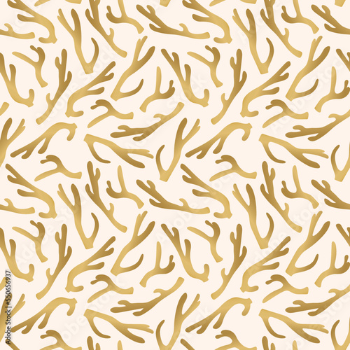 golden seamless pattern of reindeer antlers - vector illustration