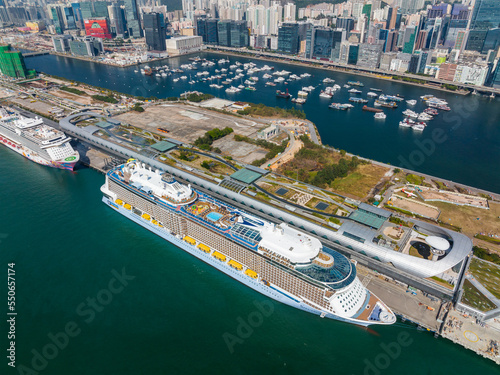 Top view of Cruise terminal building in Hong Kong city photo