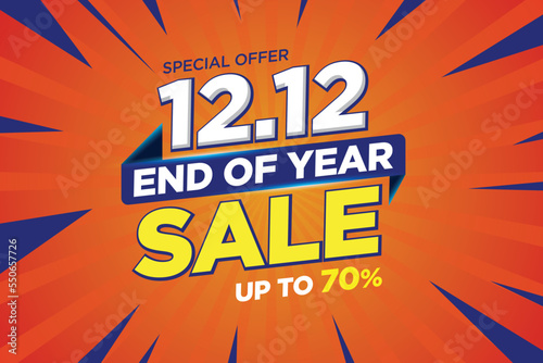 12.12 End of year Sale Shopping banner theme sales banner template design for social media and website.Limited Only time and Flash Sale campaign sale up to 70%