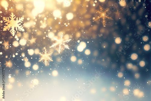 Blurry background of snowflakes with bokeh. Perfect for cards, posters and more.	