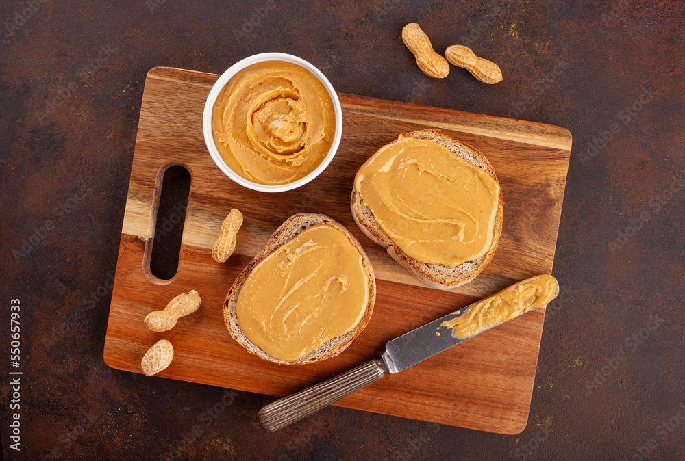 smooth peanut butter bread toast, healthy traditional sandwich