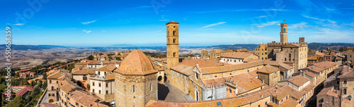 Tela Tuscany, Volterra town skyline, church and panorama view