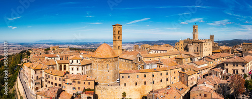 Fotografia Tuscany, Volterra town skyline, church and panorama view