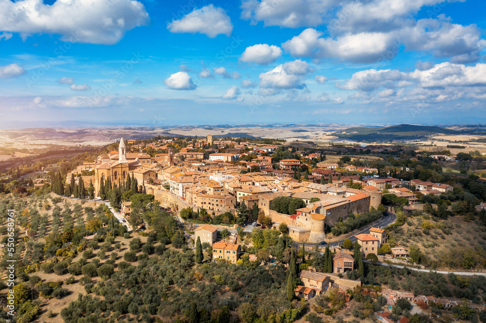 Pienza, a town in the province of Siena in Tuscany, Italy, Europe. Tuscany, Pienza italian medieval village. Siena, Italy. The small town of Pienza in Tuscany, Italy.
