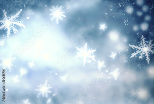 Blurry background of snowflakes with bokeh. Perfect for cards  posters and more. 