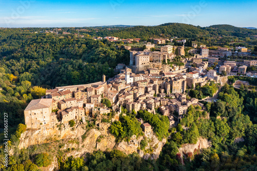 Medieval Pitigliano town over tuff rocks in province of Grosseto, Tuscany, Italy. Pitigliano is a small medieval town in southern Tuscany, Italy.