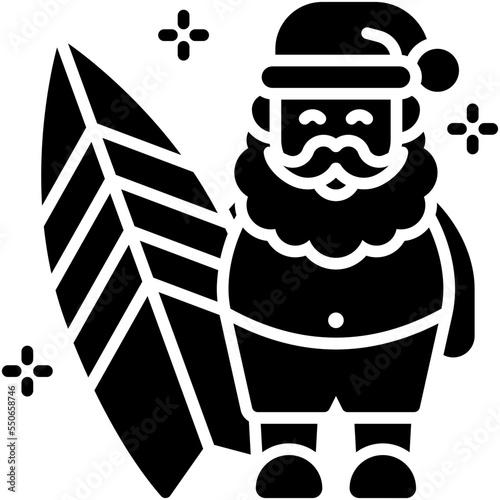 Santa Claus with surfboard icon, Christmas related vector illustration