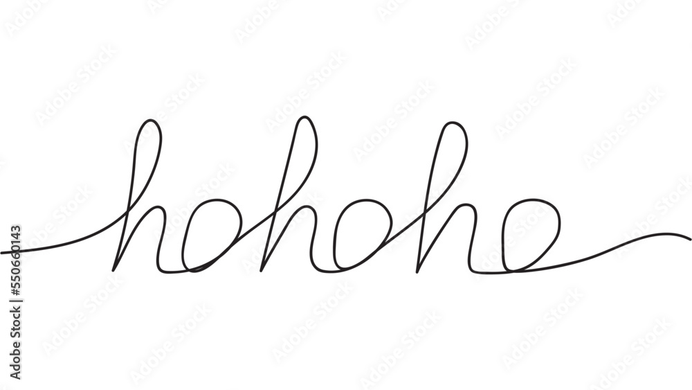Ho-ho-ho phrase in one continuous line. Christmas slogan hand-drawn on a white background. Typography for holiday greeting postcard. Vector