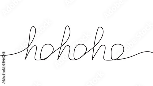 Ho-ho-ho phrase in one continuous line. Christmas slogan hand-drawn on a white background. Typography for holiday greeting postcard. Vector