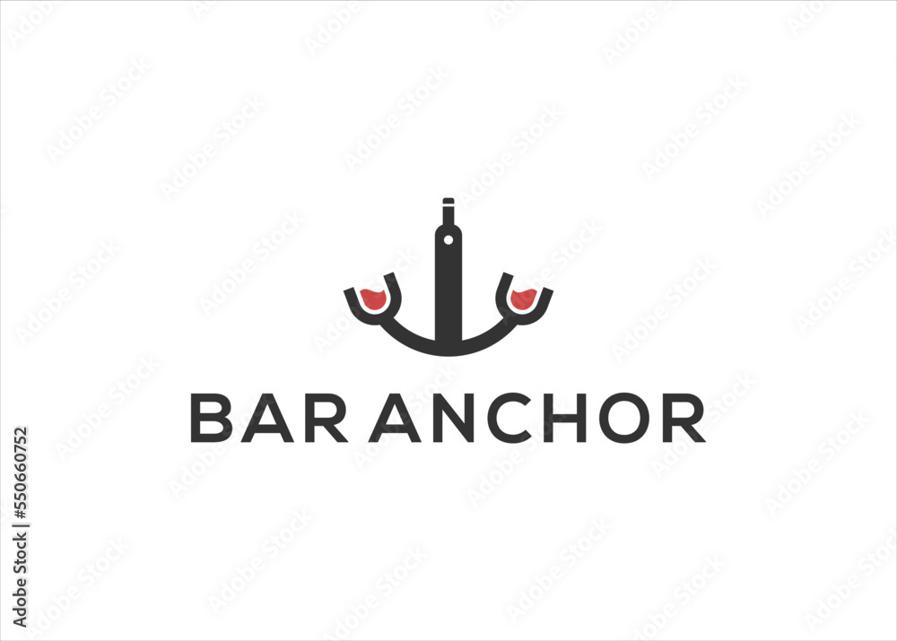 bar wine anchor logo design template 