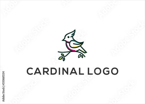 Cardinal Bird Logo Design with line art style