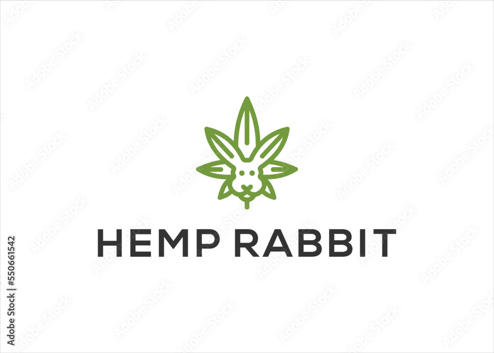 Bunny Rabbit with cannabis or hemp leaf for logo template