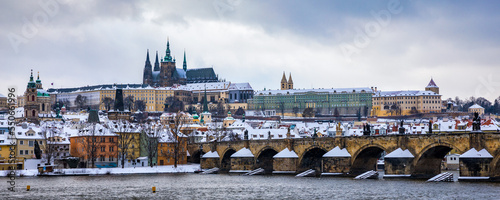 Photography Famous historic Charles bridge in winter, Old Town bridge tower, Prague, Czech republic