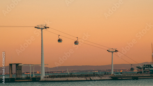 view of cable cars during sunset