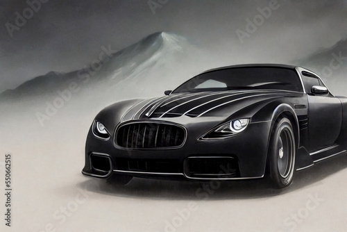 Black menacing car, gloomy background. © IM_VISUAL_ARTIST