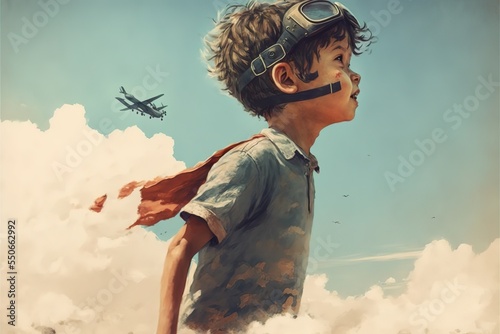 Fotografia A boy imagining that he is a pilot