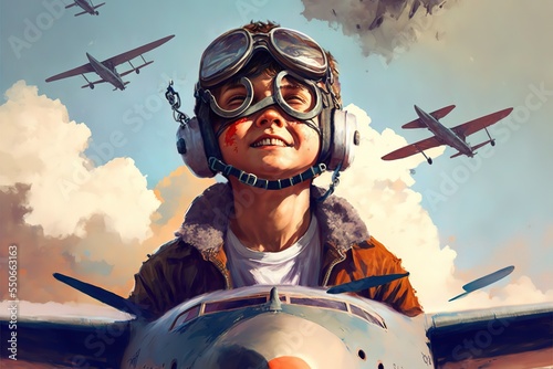 Obraz na plátne A boy imagining that he is a pilot