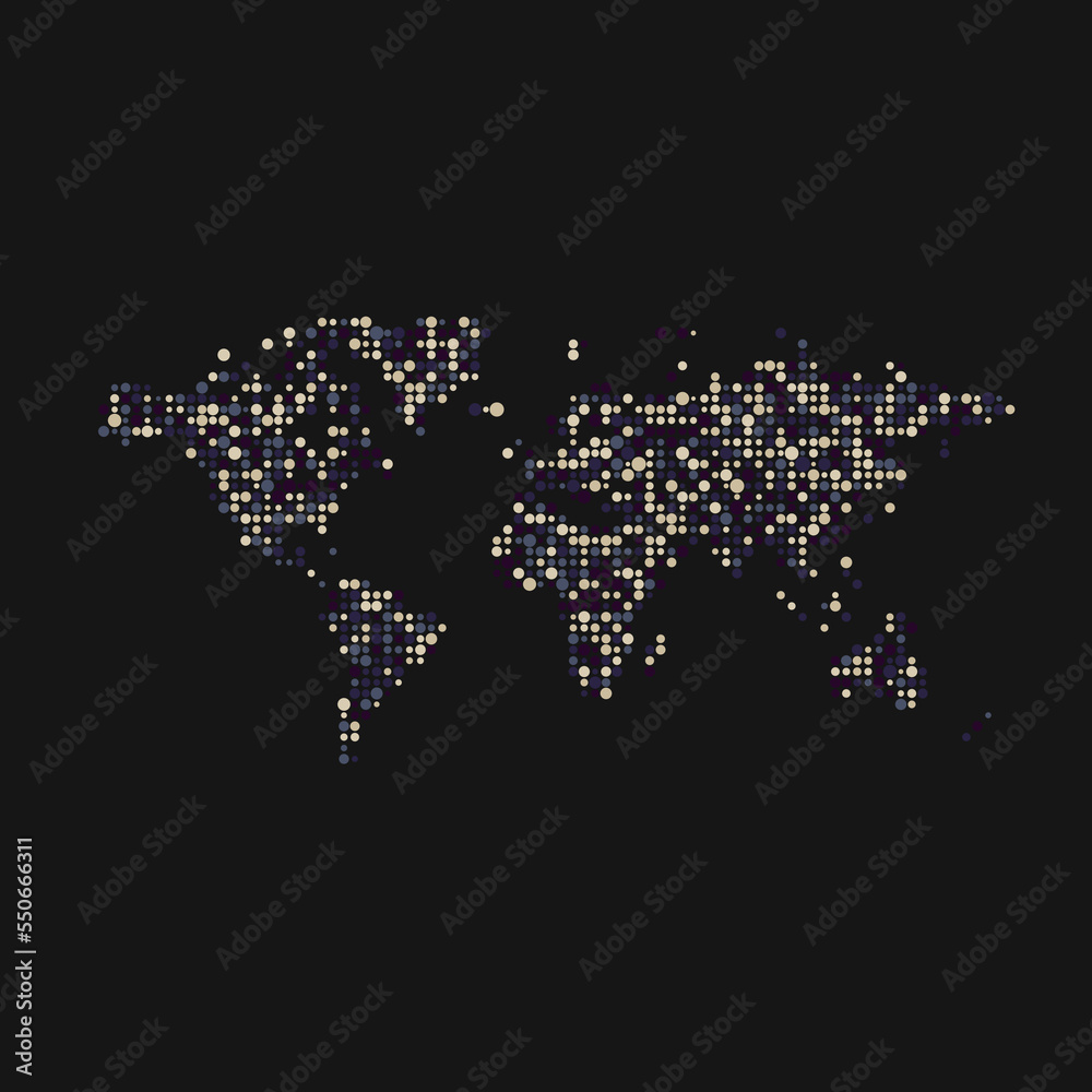 World 1 Silhouette Pixelated pattern map illustration World 1 Silhouette Pixelated pattern map illustration