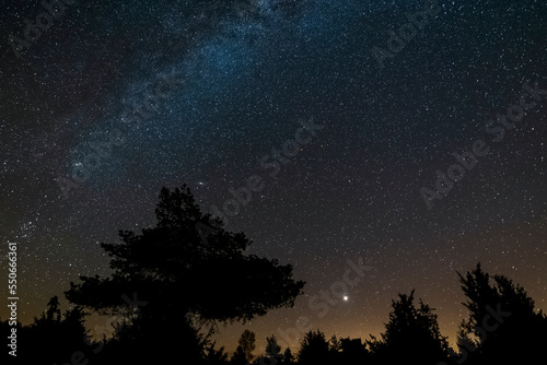 Starry sky, Milky Way, Andromeda galaxy, seen from Earth.