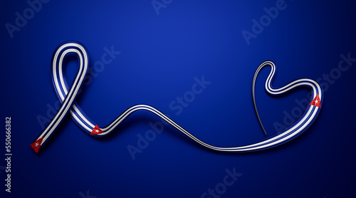 Cuban flag heart shaped wavy ribbon. 3d illustration.