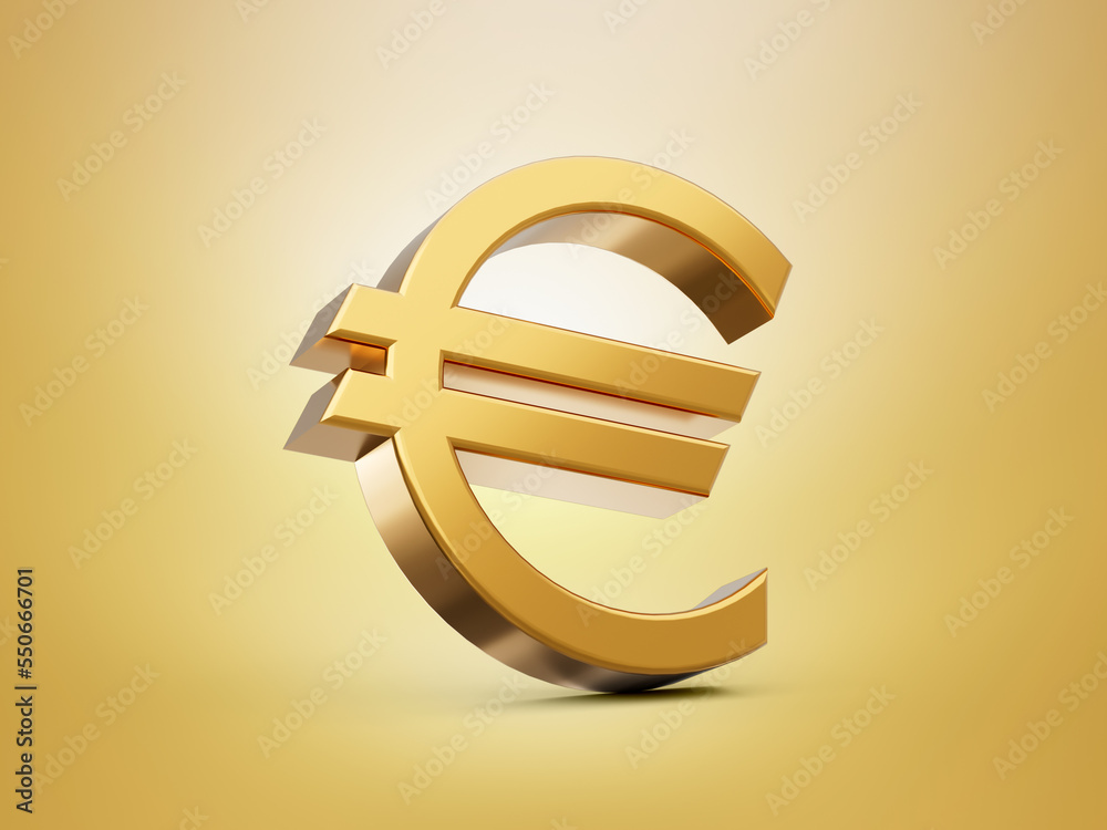 Fototapeta premium 3D golden Euro sign isolated on Golden 3d illustration.