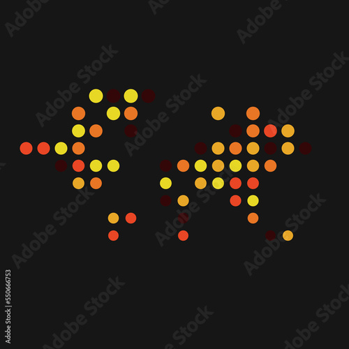 World 2 Silhouette Pixelated pattern map illustration