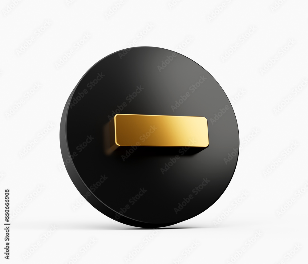 Minus or negative icon. Golden Minus symbol on 3D illustration Minus or negative icon. Golden Minus symbol on 3D illustration