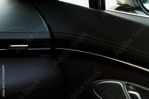 Modern car interior close up view with metallic and plastic details. Interior detail. © Roman