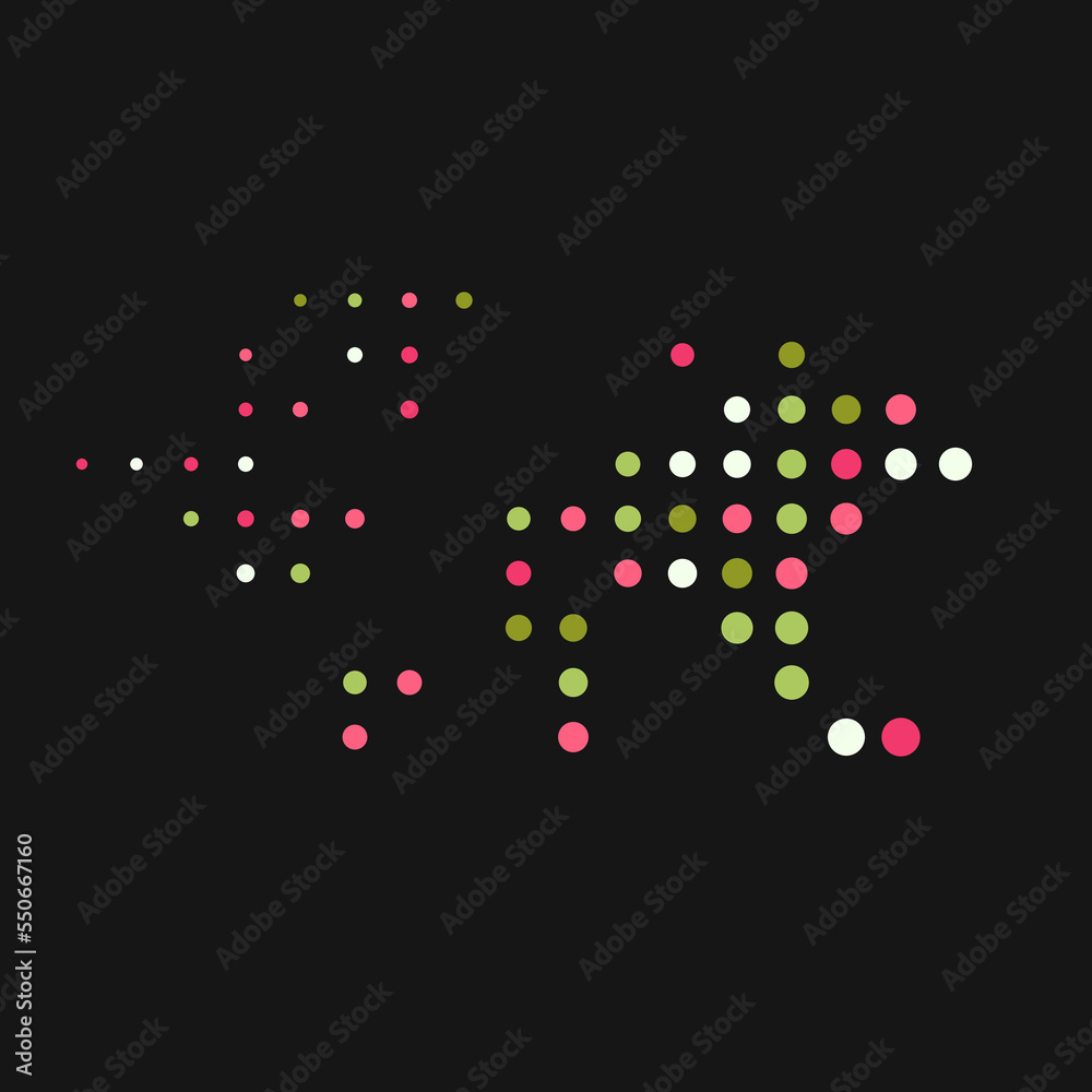 World 2 Silhouette Pixelated pattern map illustration World 2 Silhouette Pixelated pattern map illustration