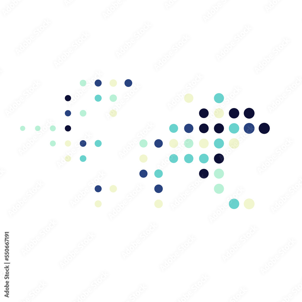 World 2 Silhouette Pixelated pattern map illustration World 2 Silhouette Pixelated pattern map illustration