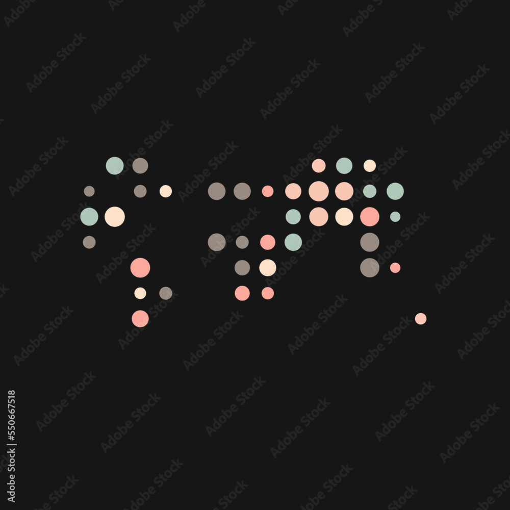 World 3 Silhouette Pixelated pattern map illustration World 3 Silhouette Pixelated pattern map illustration