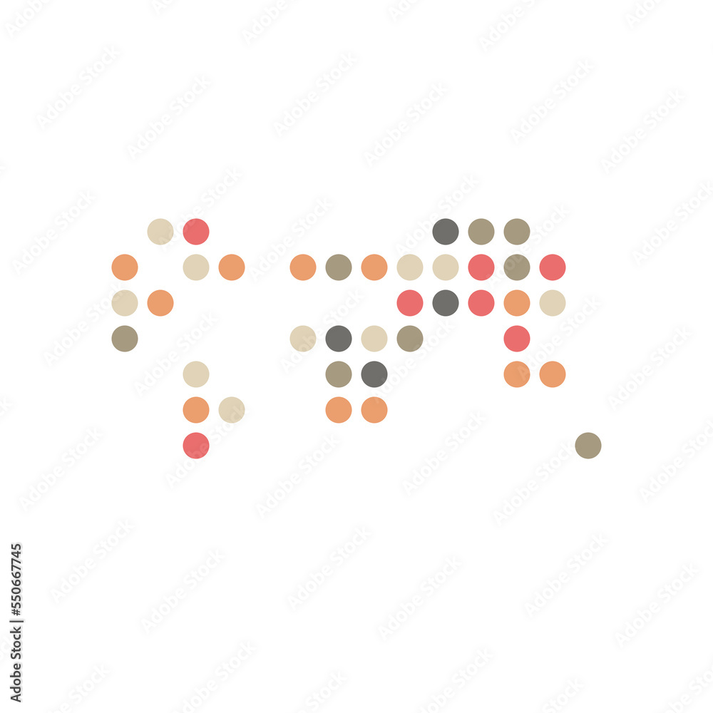 World 3 Silhouette Pixelated pattern map illustration World 3 Silhouette Pixelated pattern map illustration
