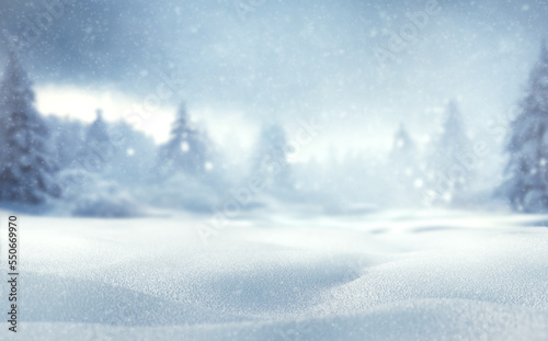 Winter background Christmas and new year holiday concept. Background of snow and frost with free space for your decoration., 3d rendering. © oatawa