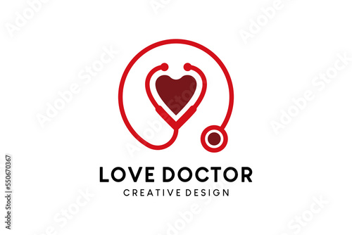 Doctor logo design with stethoscope creative line style