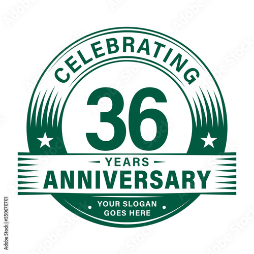 36 years anniversary celebration design template. 36th logo. Vector and illustrations. 