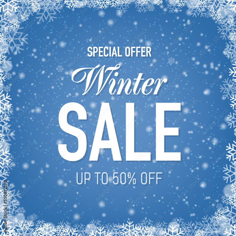 Winter Promotional Sale Banner And Snowflake