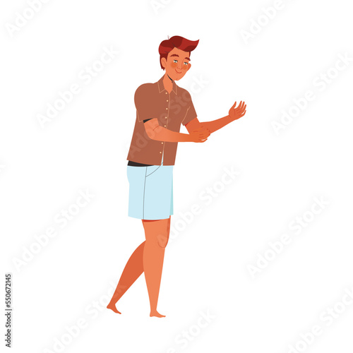 Young Smiling Man Father Walking with His Arms Outstretched Vector Illustration