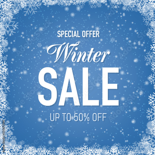 Winter Promotional Sale Banner And Snowflake