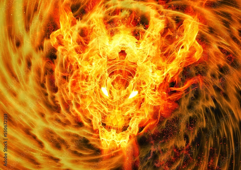 Fototapeta premium 3d illustration of fire flames swirling in dragon shape