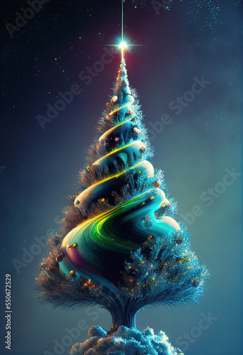 A Christmas tree in space. Christmas card design